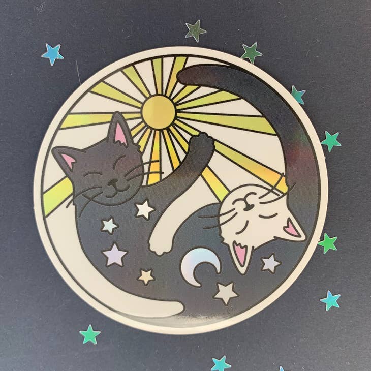 Yin Yang Sun & Moon Cats Sticker - Holographic