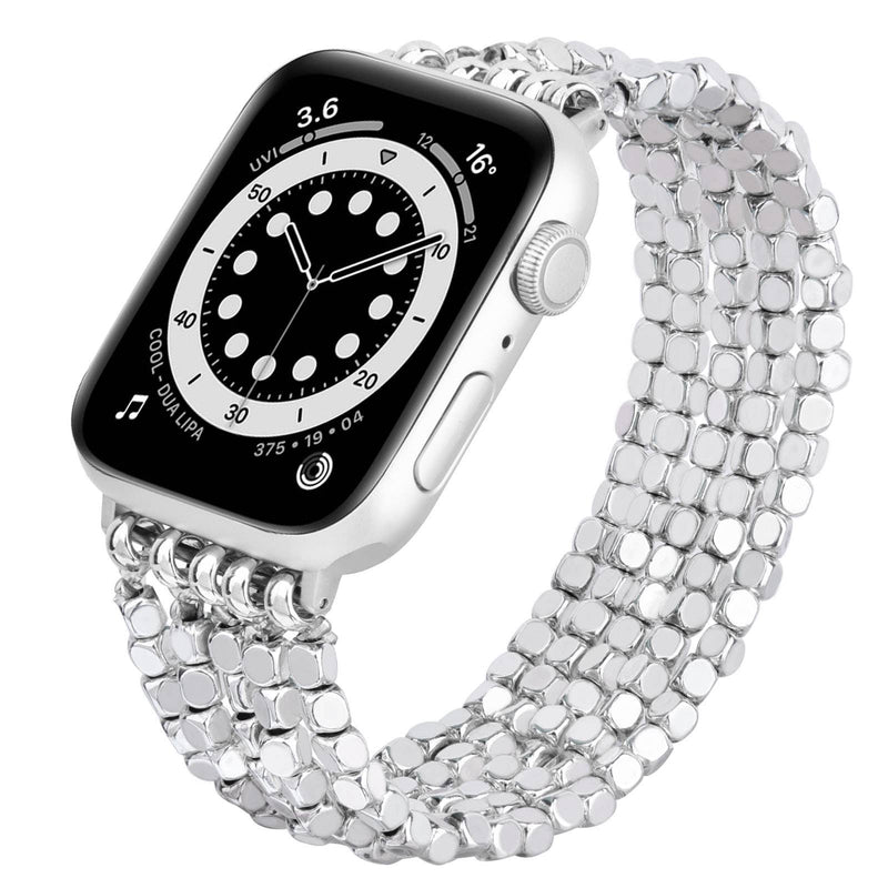 POLISHED BEADED APPLE WATCH BAND 42/44/45 SILVER