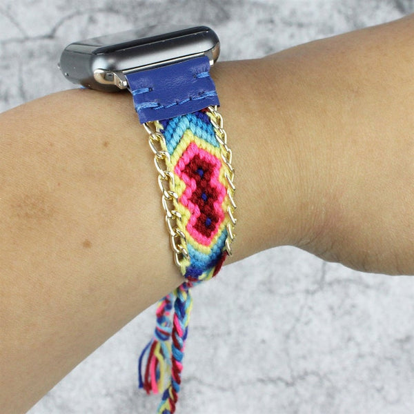 BOHO-CHIC TRIBAL BRAIDED APPLE WATCH BAND 38/40/41 ROYAL BLUE