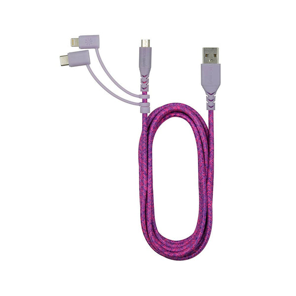 TRIPLE HEADER MAXI 6FT WOVEN USB CABLE : PINK/PURPLE