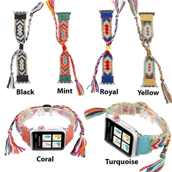 BOHO-CHIC TRIBAL BRAIDED APPLE WATCH BAND 42/44/45 YELLOW