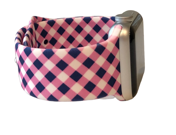 Pink and Navy Plaid Apple Watch Band