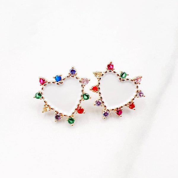 White/multi Stone Enamel Studs Heart