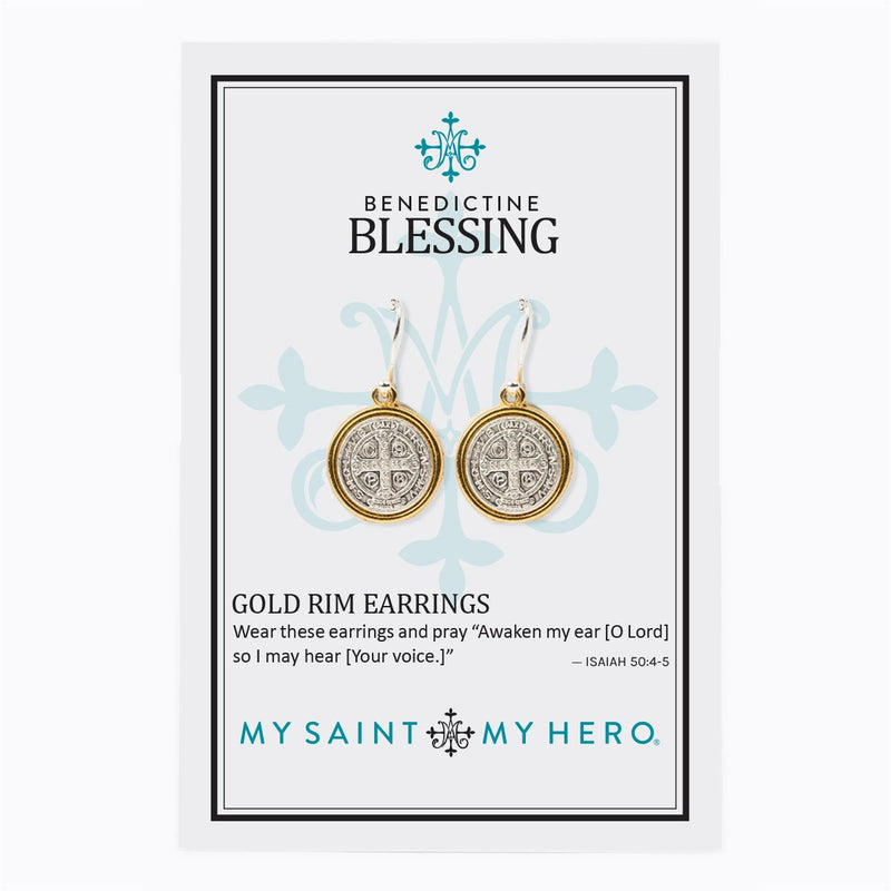 Benedictine Blessing Gold Rim Earrings