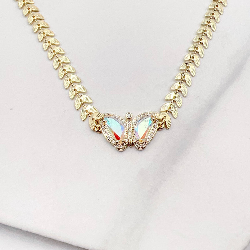 Iridescent Crystal Butterfly Necklace