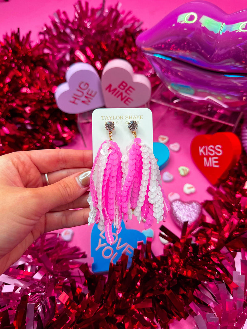 Valentine Sequin Tassels: Neon Pink