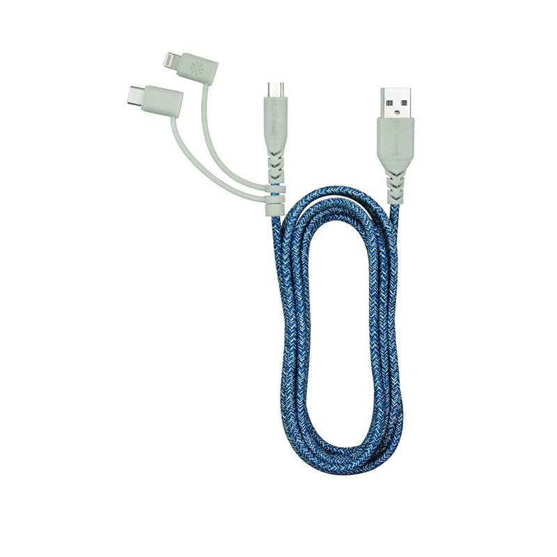 TRIPLE HEADER MAXI 6FT WOVEN USB CABLE : SHADES OF BLUE