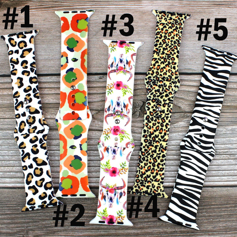 ANIMAL THEMED SILICONE APPLE WATCH BAND 42/44/45 #2 MULTI COLOR LEOPARD