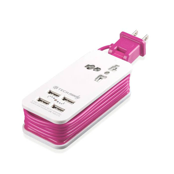 POWER TRIP OUTLET + USB TRAVEL CHARGING STATION : PINK