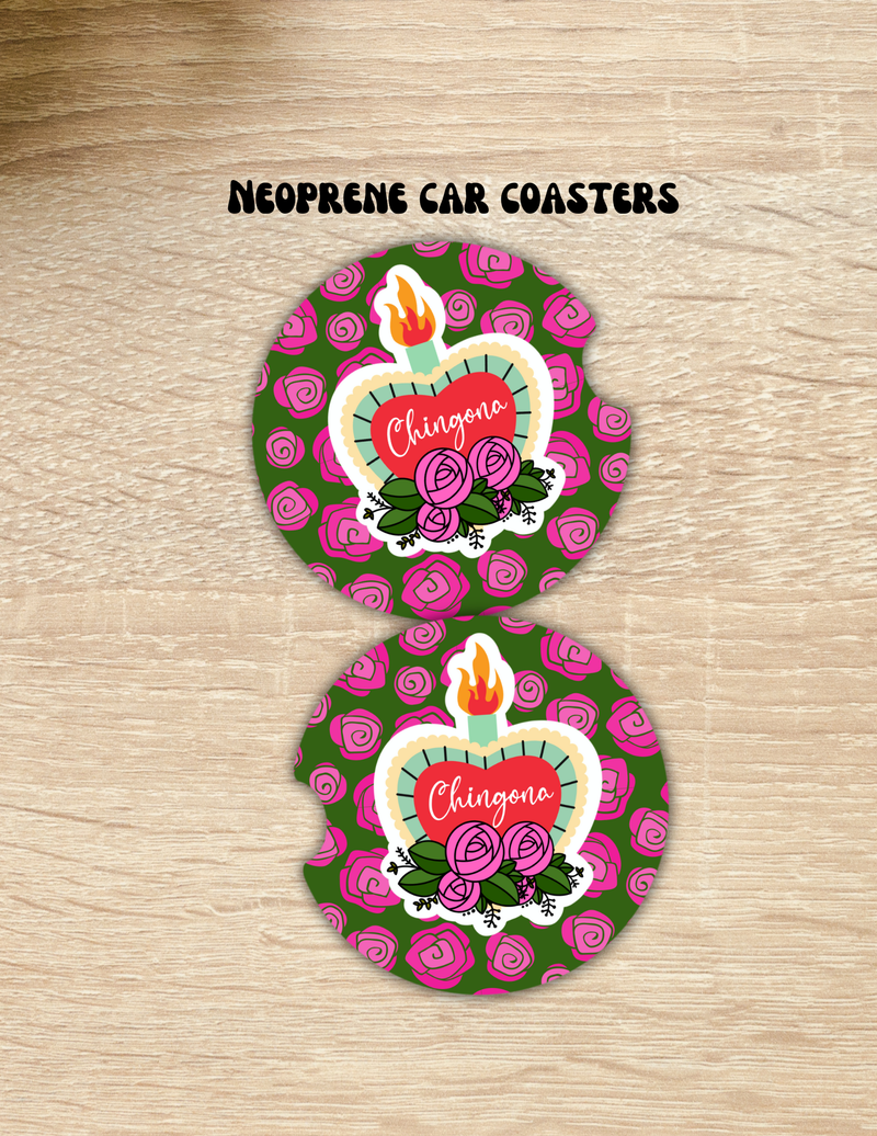 Chingona neoprene car coasters