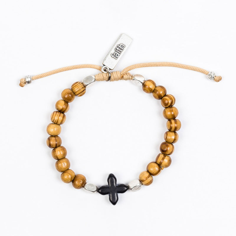 Grounded in Faith Olive Wood Bead Bracelet