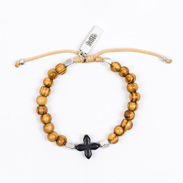 NEW Grounded in Faith Olive Wood Bead Bracelet