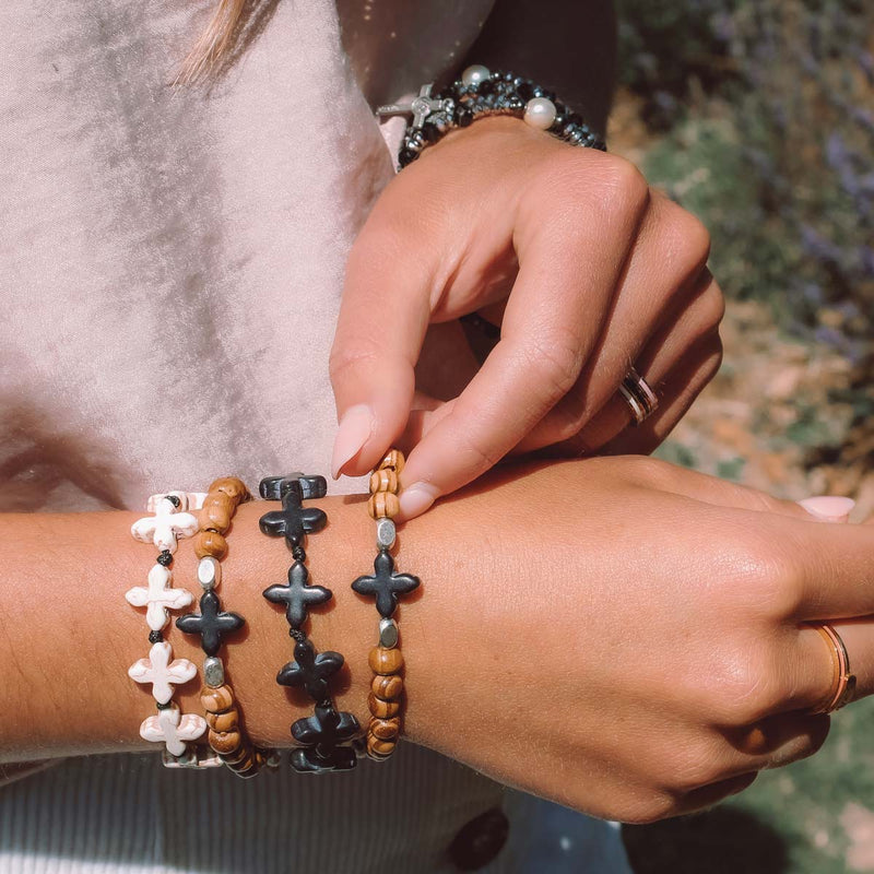 NEW Grounded in Faith Olive Wood Bead Bracelet